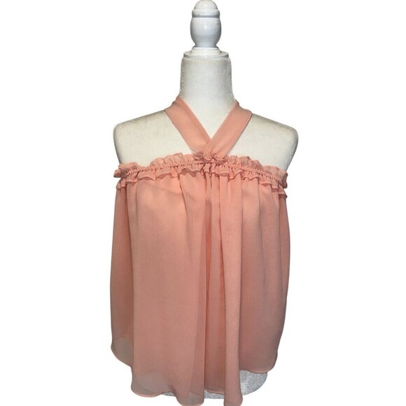 MISA Los Angeles Halter Neck Peach Chiffon Blouse Womens Size Small - Picture 1 of 7